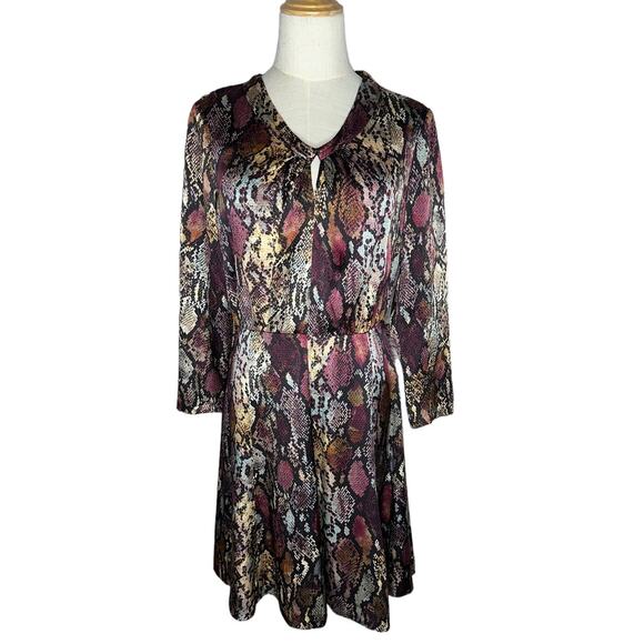 Rebecca Taylor Watercolor Snake Skin Hammered Silk Midi Career Dress Size 4 - Picture 2 of 10